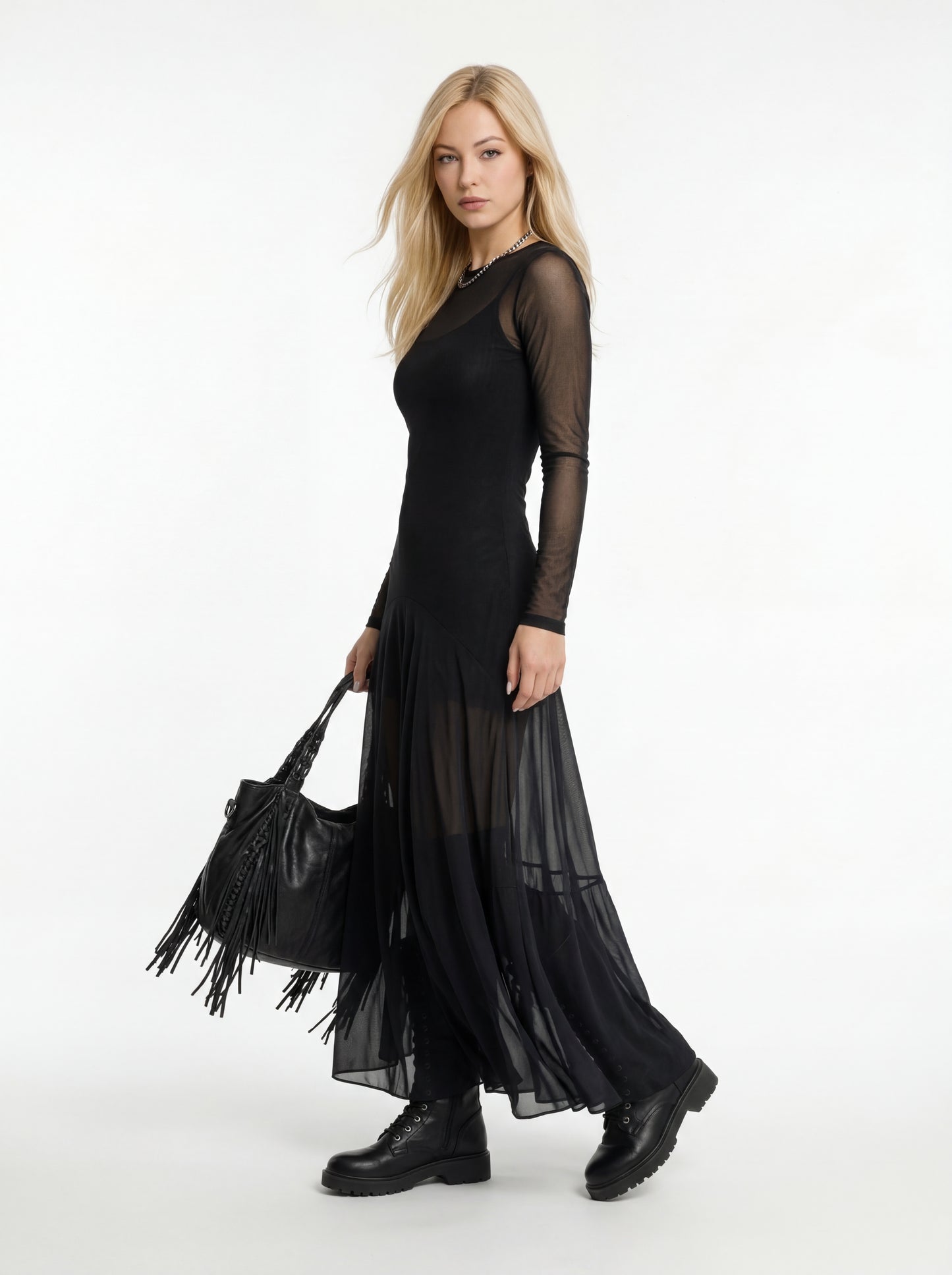 Vestido largo holgado de tul negro LiaVoss