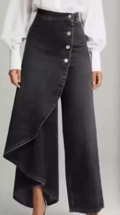 Pantalón Palazzo Elegante Asimétrico con Botones LiaVoss
