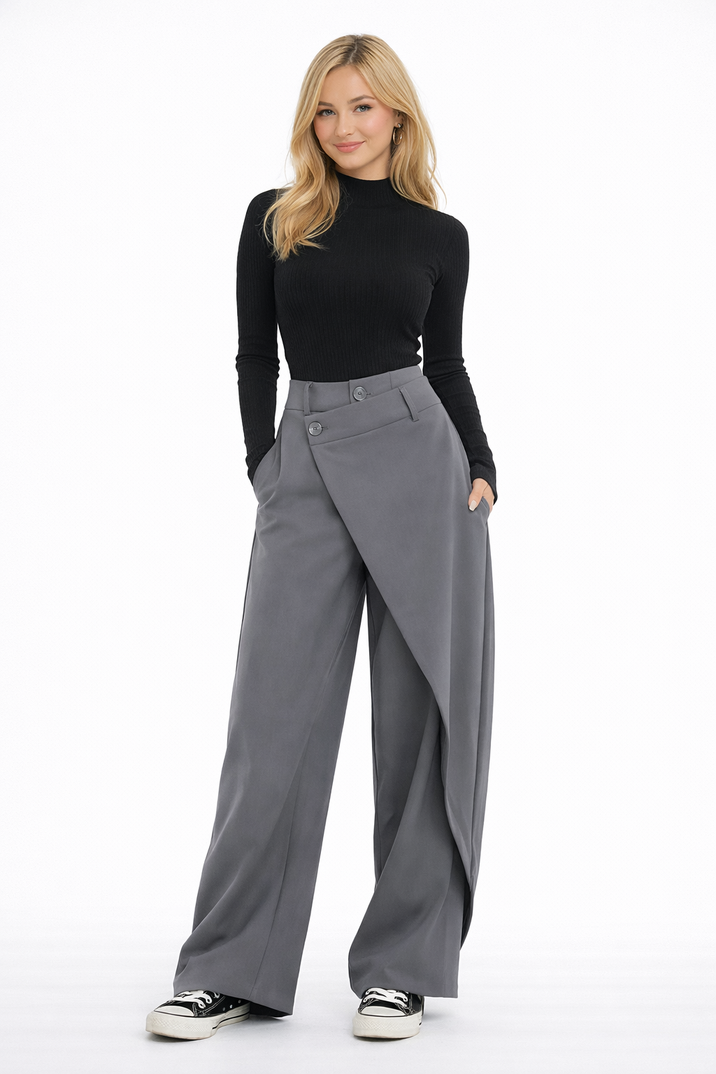 Pantalón LiaVoss de Pierna Ancha con Cintura Asimétrica