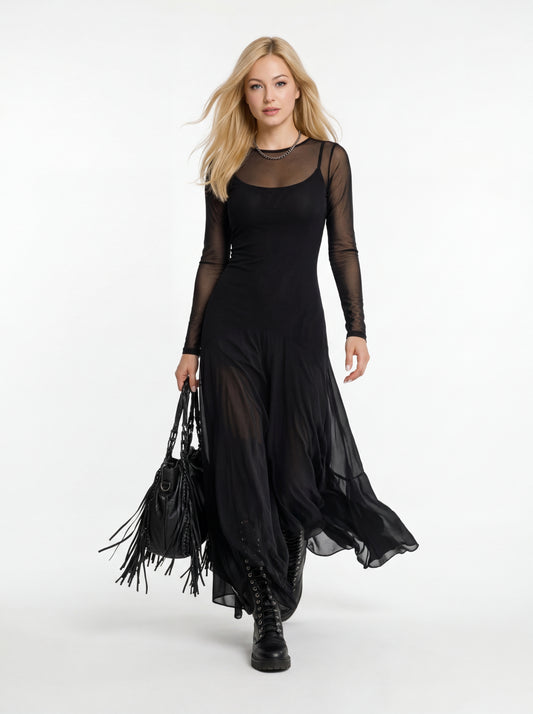 Vestido largo holgado de tul negro LiaVoss
