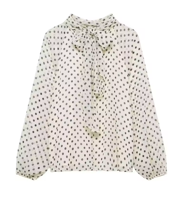 Blusa LiaVoss de Lunares con Lazo en el Cuello