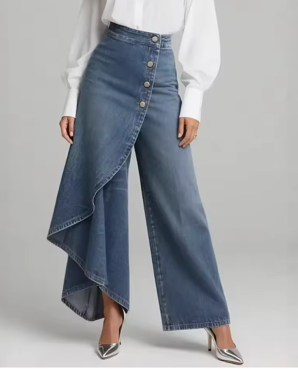 Pantalón Palazzo Elegante Asimétrico con Botones LiaVoss