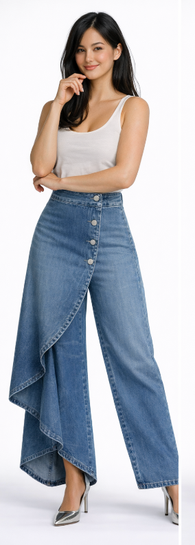 Pantalón Palazzo Elegante Asimétrico con Botones LiaVoss