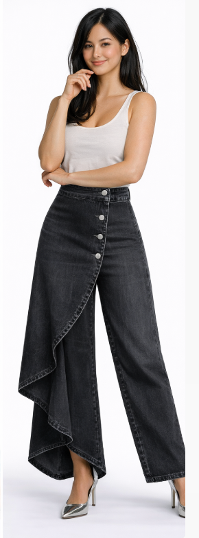 Pantalón Palazzo Elegante Asimétrico con Botones LiaVoss