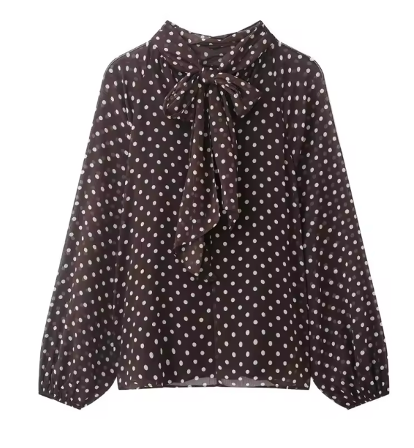 Blusa LiaVoss de Lunares con Lazo en el Cuello
