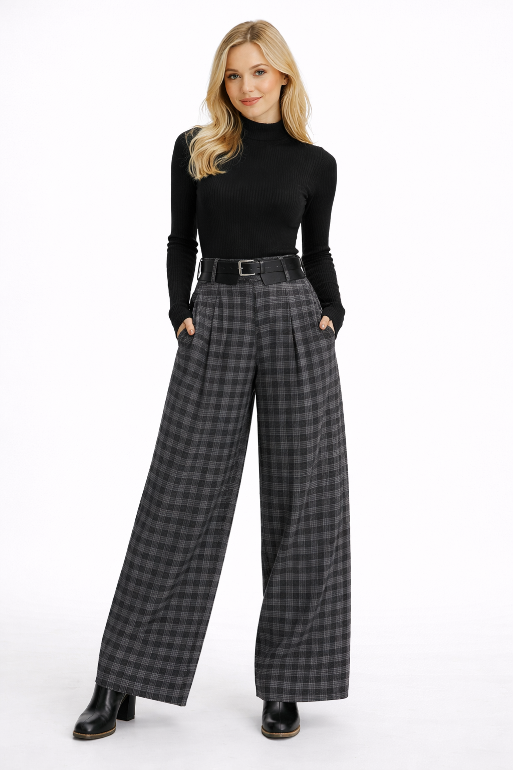 Pantalón LiaVoss Palazzo de Cuadros Gris