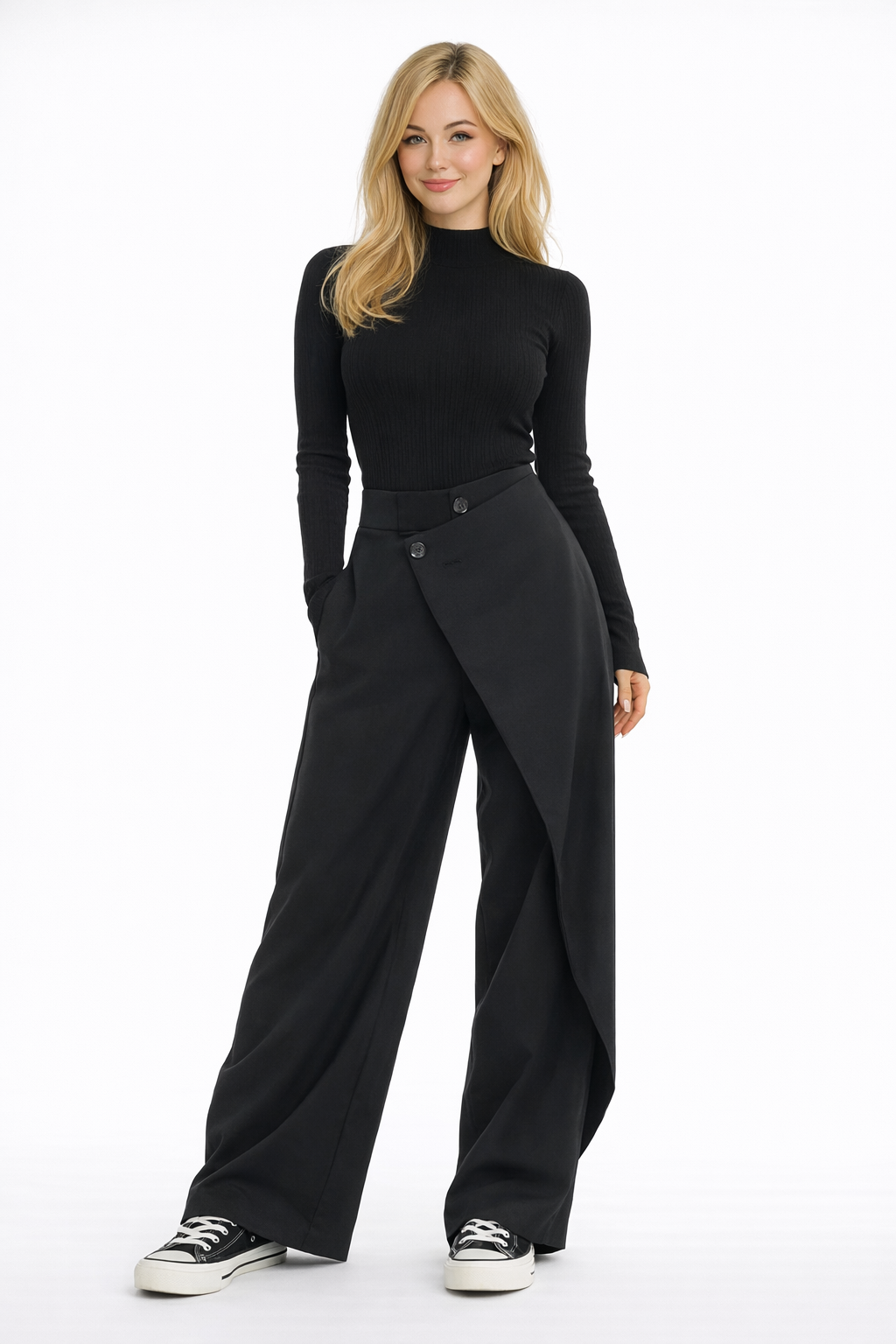 Pantalón LiaVoss de Pierna Ancha con Cintura Asimétrica