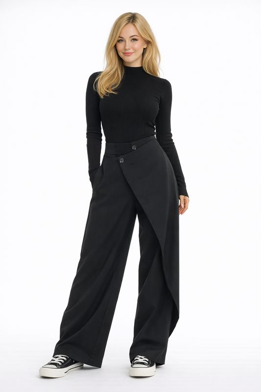 Pantalón LiaVoss de Pierna Ancha con Cintura Asimétrica