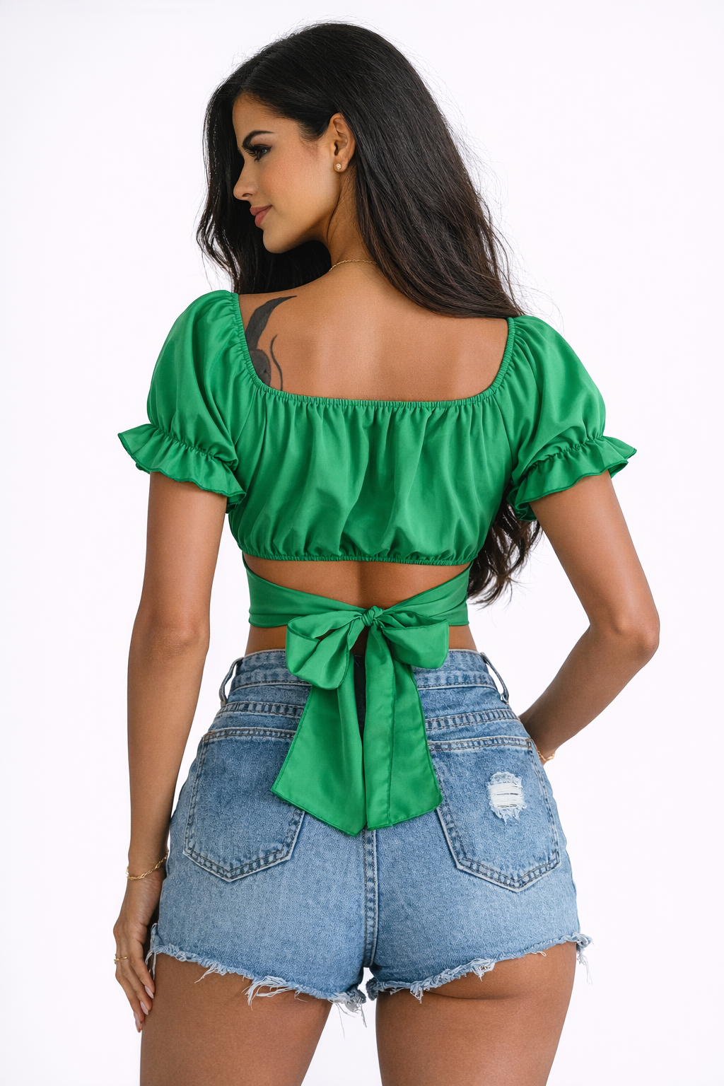 Top LiaVoss Crop con Mangas Abullonadas y Lazo en la Espalda