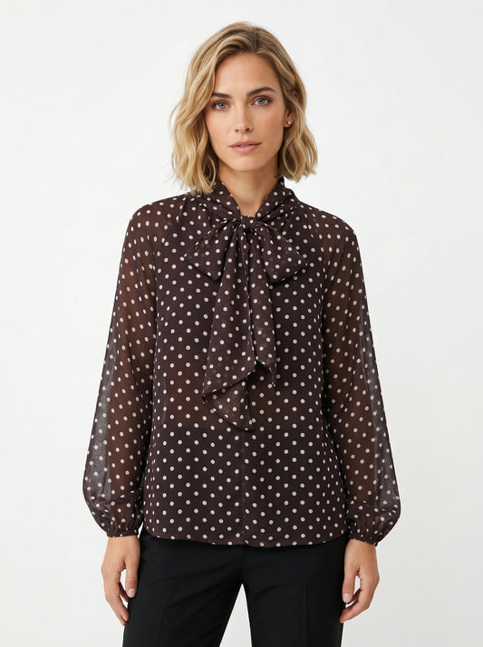 Blusa LiaVoss de Lunares con Lazo en el Cuello